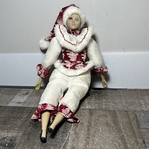 Vintage Sugar Loaf Christmas Stuffed and Porcelain Harlequin Doll